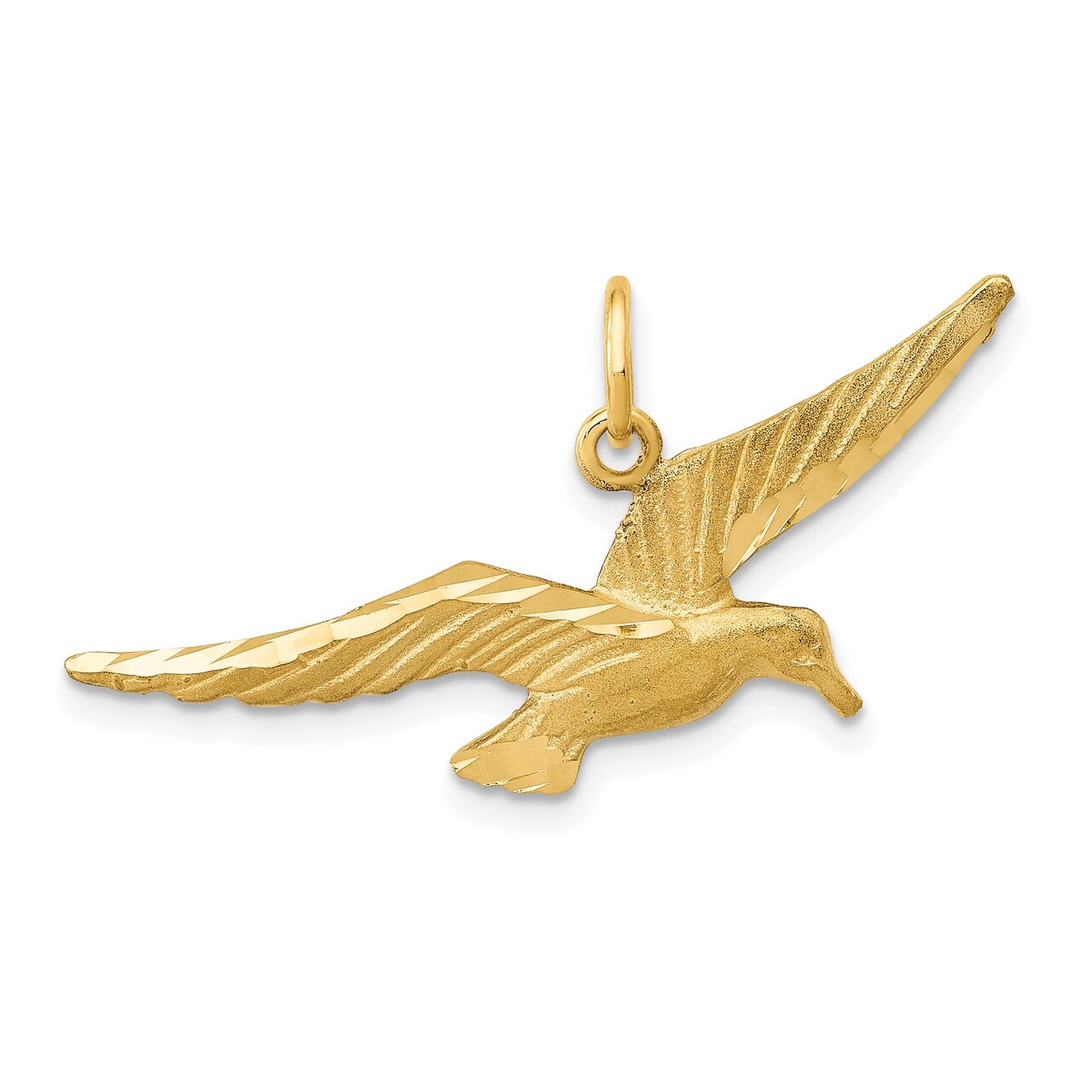 14K Yellow Gold Flying Seagull Charm Bird Jewelry 16.5mm x 30mm